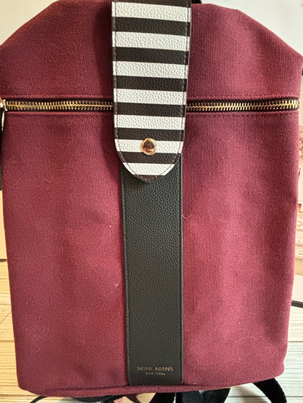 Henri Bendel Maroon Canvas Backpack with Black Accent - Women Bags - Picture 2 of 7